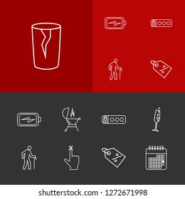 Universal icons set with calendar, champagne and sale elements. Set of universal icons and barbecue concept. Editable vector elements for logo app UI design.