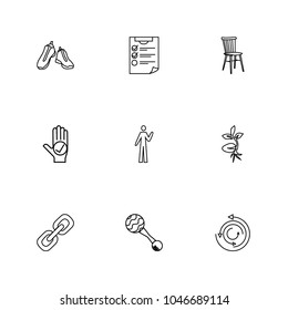Universal icons set with checklist, chair and hello elements. Set of universal icons and goodbye concept. Editable vector elements for logo app UI design.
