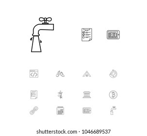 Universal icons set with checklist, cryptocurrency and code elements. Set of universal icons and programming concept. Editable vector elements for logo app UI design.