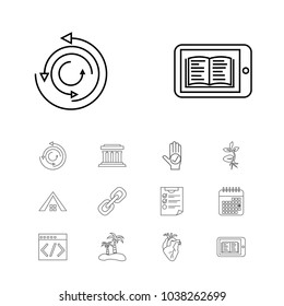 Universal icons set with checklist, process and roof elements. Set of universal icons and rotation concept. Editable vector elements for logo app UI design.