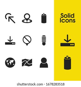 Universal icons set with click here, lightbulb and no elements. Set of universal icons and ban concept. Editable vector elements for logo app UI design.