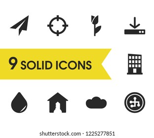 Universal icons set with cryptocurrency, real estate and download elements. Set of universal icons and loading concept. Editable vector elements for logo app UI design.