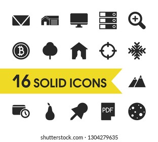 Universal icons set with data, real estate and bitcoin elements. Set of universal icons and cryptocurrency concept. Editable vector elements for logo app UI design.