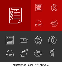 Universal icons set with ecosystem, ice and cryptocurrency elements. Set of universal icons and stove concept. Editable vector elements for logo app UI design.