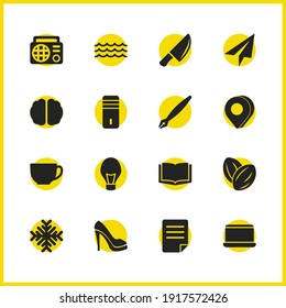 Universal icons set with knife, open book and tea elements. Set of universal icons and cup concept. Editable vector elements for logo app UI design.