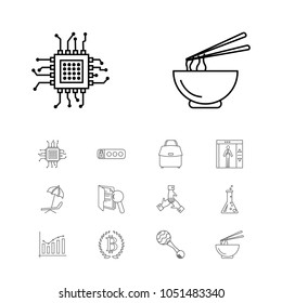 Universal icons set with lab, review and summer elements. Set of universal icons and magnifying concept. Editable vector elements for logo app UI design.