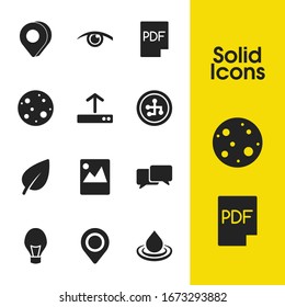 Universal icons set with leaf, 3d pin and eye elements. Set of universal icons and image concept. Editable vector elements for logo app UI design.