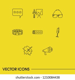 Universal icons set with login, glasses and champagne elements. Set of universal icons and wineglass concept. Editable vector elements for logo app UI design.
