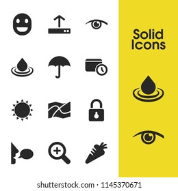 Universal icons set with map, carrot and eye elements. Set of universal icons and calendar concept. Editable vector elements for logo app UI design.