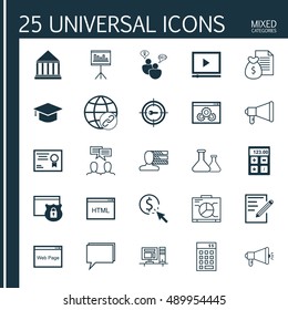 Universal Icons Set On HTML Code, Link Building, Personality And More. Premium Quality EPS10 Vector Illustration For Mobile, App, UI Design.