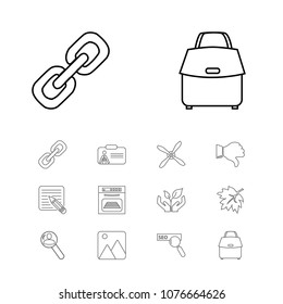 Universal icons set with oven, fan and ecosystem elements. Set of universal icons and stove concept. Editable vector elements for logo app UI design.