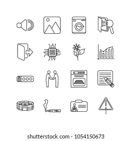 Universal icons set with photography, personal identification and dry cleaning elements. Set of universal icons and ecigarette concept. Editable vector elements for logo app UI design.
