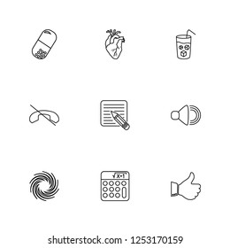 Universal icons set with pill, ice and math elements. Set of universal icons and like concept. Editable vector elements for logo app UI design.