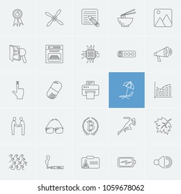 Universal icons set with review, stock graph and editor elements. Set of universal icons and bowl chopstick concept. Editable vector elements for logo app UI design.