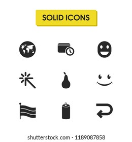 Universal icons set with smile, click and arrow elements. Set of universal icons and back concept. Editable vector elements for logo app UI design.