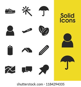 Universal icons set with soda, umbrella and pencil elements. Set of universal icons and graphite concept. Editable vector elements for logo app UI design.