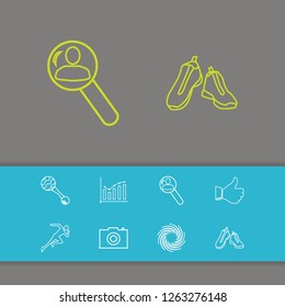Universal icons set with stock graph, camera and swirl elements. Set of universal icons and marathon concept. Editable vector elements for logo app UI design.