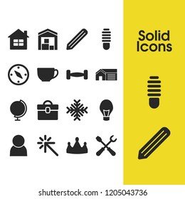 Universal icons set with warehouse, lightbulb and business elements. Set of universal icons and crystal concept. Editable vector elements for logo app UI design.