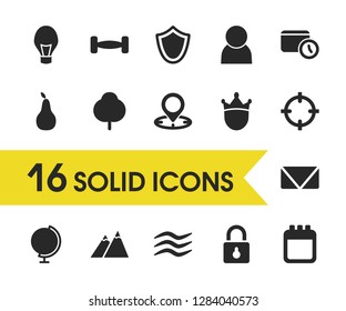 Universal icons set with wave, location and globe elements. Set of universal icons and message concept. Editable vector elements for logo app UI design.