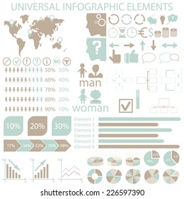 Universal infographic elements. Icon for infographics, presentations, business, cards and backgrounds. Easy editable vector file with charts, graphics and icons. Vector illustration. 