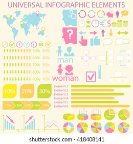 Universal infographic elements. Icon for infographics, presentations, business, cards and backgrounds. Easy editable vector file with charts, graphics and icons. Vector illustration.