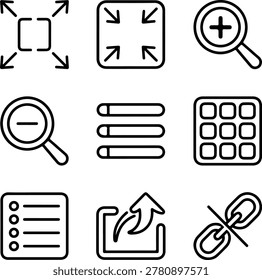 Universal interface icon set for navigation and content management