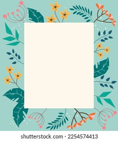 Universal Invitation Card Template. Vector with Hand Drawn Leaves, Floral and Herbs. 
