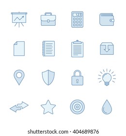 Universal line icons set in light blue colors. Simple outlined icons. Linear style
