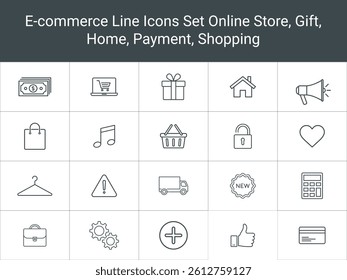 Universal Line Icons Set for Web, Online Store, Gift, Home, Payment, and Shopping. Vector Icon