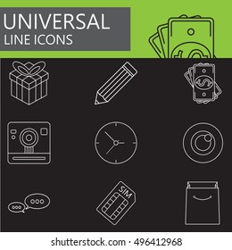Universal line icons set, web outline vector symbol collection, UI linear pictogram pack isolated on black, pixel perfect logo illustration