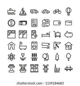 Universal linear icons set for mobile and web apps on a white background vacation and travel

