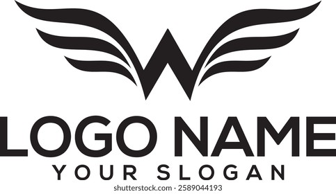 Universal linear logo design. Creative bull horns mark. Luxury letter w wings bird logotype.