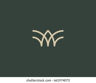 Universal linear logo design. Creative bull horns mark. Luxury letter w wings bird logotype.