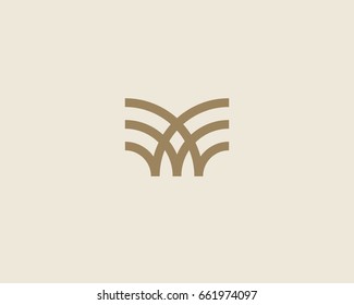 Universal linear logo design. Creative bull horns mark. Luxury letter w wings bird logotype.