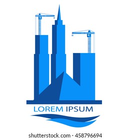 Universal logo for a construction company with the image piromidy construction cranes and high-rise buildings