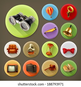 Universal long shadow retro icon set