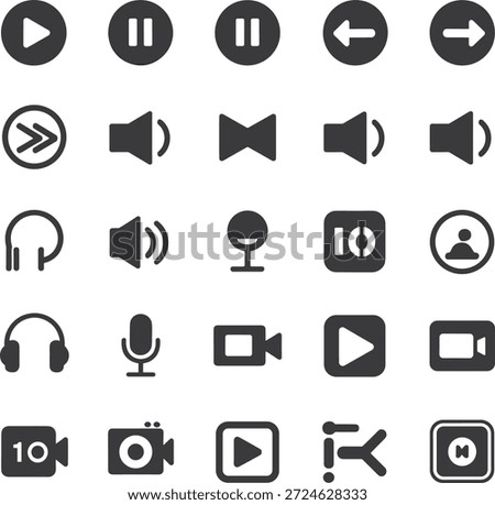 Universal Media Player Controls and Video Interface Icons