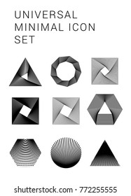 Universal minimal icon bundle. Geometric figures, lines, optical art, op art.