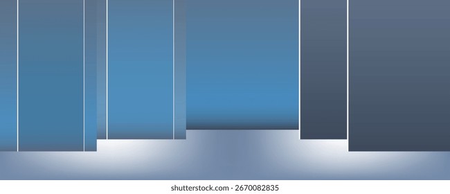 Un fondo azul minimalista universal para presentaciones. Paredes de color azul claro en un interior con una hermosa iluminación incorporada y un piso liso. Ilustración vectorial.