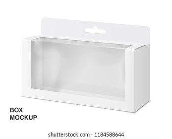 Universal mockup of blank cardboard box with transparent window. Vector illustration isolated on white background, ready and simple to use for your design. EPS10. 