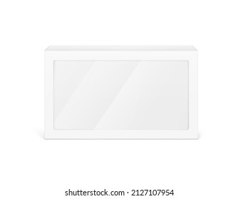 Universal mockup of blank cardboard box with transparent window. Vector illustration isolated on white background, ready and simple to use for your design. EPS10. 