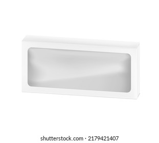 Universal mockup of blank cardboard box with transparent window. Vector illustration isolated on white background, ready and simple to use for your design. EPS10. 