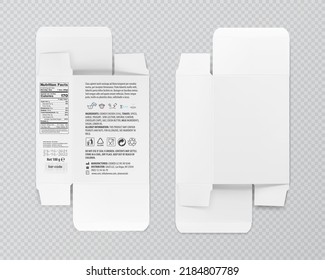 Universal mockup of blank cardboard box. Vector illustration on transparent background, ready and simple to use for your design. Front and rear side. EPS10.	