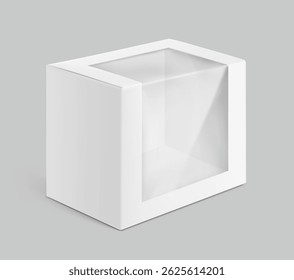 Universal mockup of blank cardboard box with clear window. Vector illustration isolated on grey background, ready and simple to use for your design. EPS10. 
