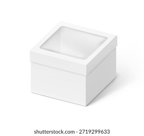 Universal mockup of blank cardboard box with transparent window. Vector illustration isolated on white background, ready and simple to use for your design. EPS10. 