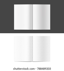 Universal mockup of blank open magazine. Vector illustration isolated on white and black background, ready and simple to use. The mock-up will make the presentation look as realistic as possible. 