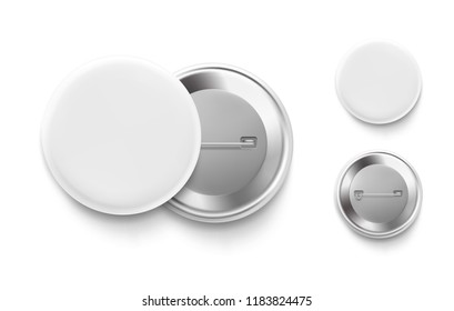 Universal mockup of white badge. Vector realistic illustration on white background, ready and simple to use for your design. The mock-up will make the presentation look as realistic as possible.