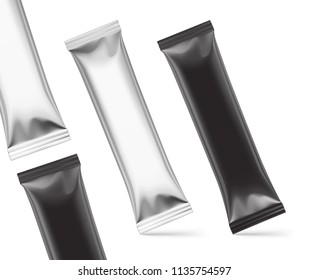 Universal mockups of blank packaging sticks. Vector illustration isolated on white background, ready and simple to use for your design. EPS 10.