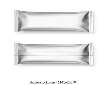 Universal mockups of blank packaging sticks. Front and back view. Vector illustration isolated on white background, ready and simple to use for your design. EPS 10.