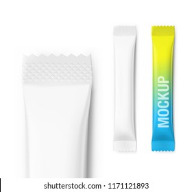 Universal mockups of blank packaging sticks. Front and back view. Vector illustration isolated on white background, ready and simple to use for your design. EPS 10.